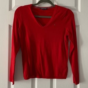 Tommy Hilfiger Cream White Long Sleeve V Neck Shirt